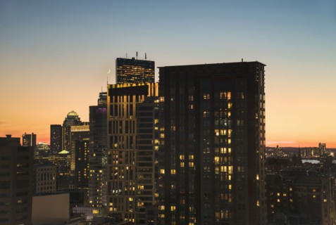 Dusk lights over cityscape