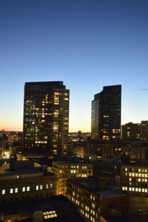 Dusk lights over cityscape