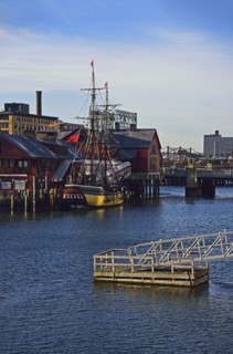 Tall ship moored in harbor
