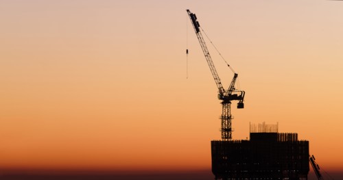 Silhouette of skyscraper under construction. New York City, New York, USA.