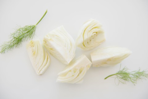 Chopped fennel on white background
