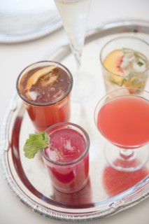 Cocktails in glasses on tray