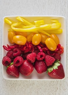 Fruit and vegetables on plate