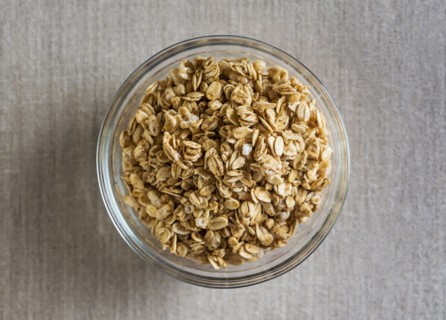 Granola in glass bowl