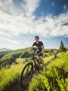 Mature couple during bike trip