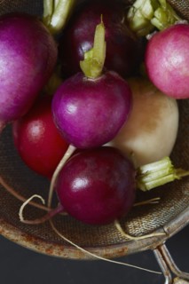 Radishes in colander