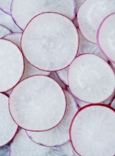 White slices of radish