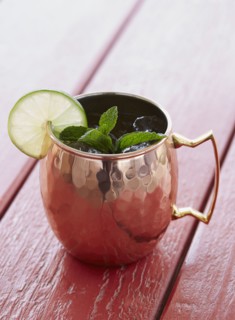 Moscow mule cocktail in silver mug
