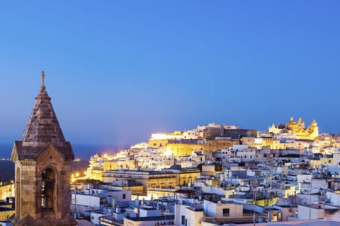 Illuminated townscape at dusk