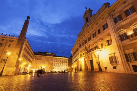 Illuminated Palazzo Montecitorio (Chamber of Deputies of Italy) at dusk