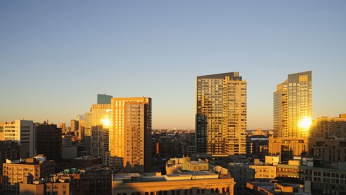 Downtown district at sunrise