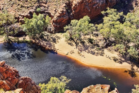 Elevated view of lake and rocks