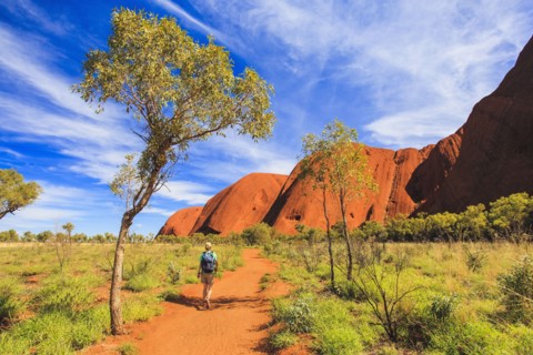 Woman hiking with backpack
