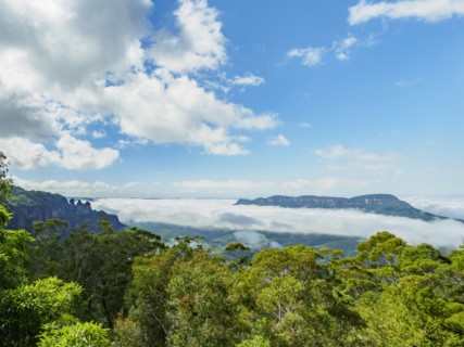 Elevated view of three sisters rock formation