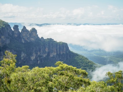 Elevated view of three sisters rock formation