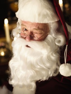 Portrait of Santa Claus winking.