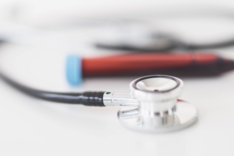 Blood sample and stethoscope.