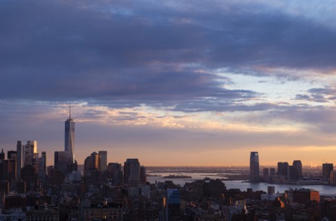 Cityscape of New York with view of One World Trade Centre. USA, New York, New York City.