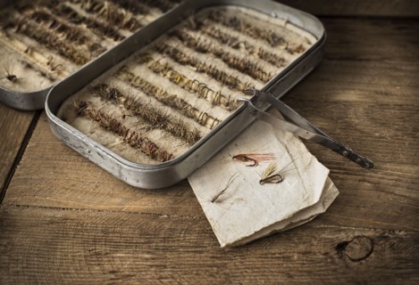 Fishing tackles in box.