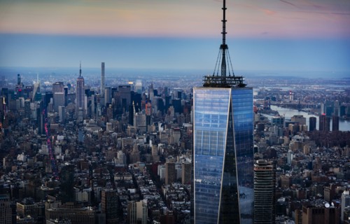 Aerial view of One World Trade Center. USA, New York, New York City.