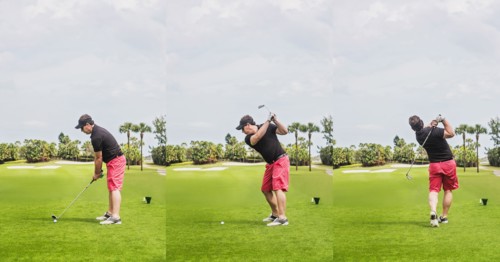Man hitting ball with golf club