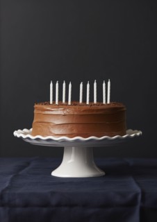 Studio shot of chocolate birthday cake