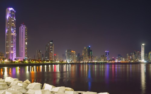 Illuminated cityscape at night