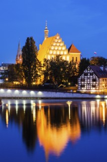 Bydgoszcz Cathedral reflected in Brda River Bydgoszcz, Kuyavian-Pomeranian, Poland