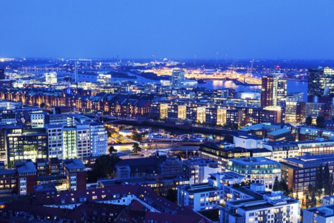 Aerial view of Hamburg with Speicherstadt Hamburg, Germany