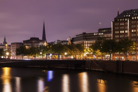 Architecture of Hamburg at sunrise Hamburg, Germany