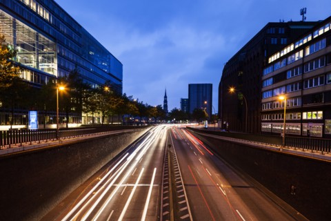 Traffic in Hamburg at night Hamburg, Germany