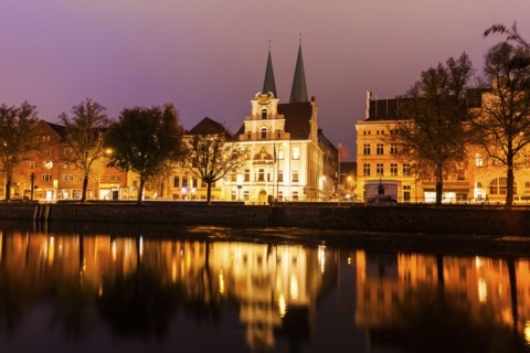 Architecture of Lubeck across Trave River Lubeck, Schleswig-Holstein, Germany