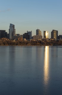 Charles river and downtown district at sunset