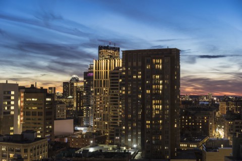 Downtown district at dusk
