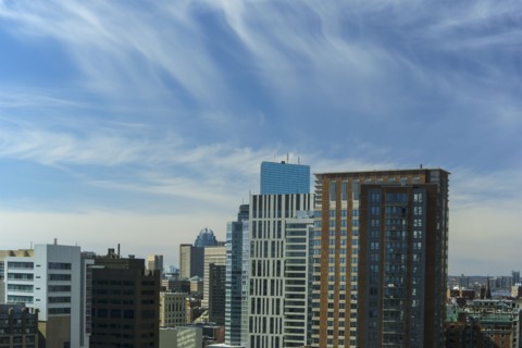Downtown district against sky
