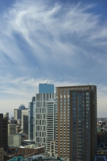 Downtown district against sky
