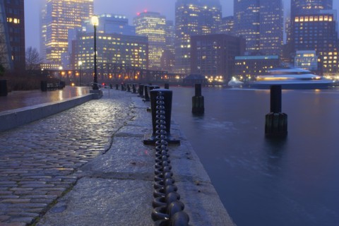 Waterfront on rainy evening