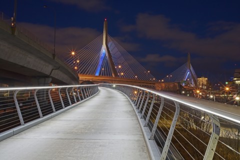 Suspension bridge at dusk