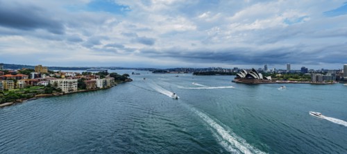 Aerial view of Sydney Opera House on cloudy day