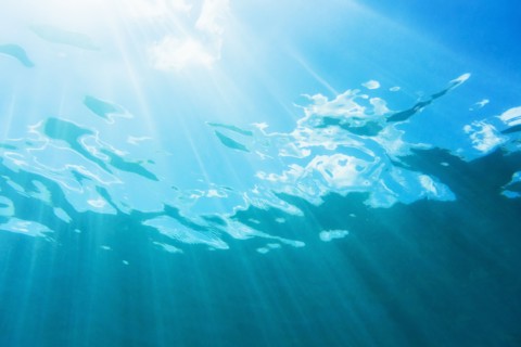 Sunbeam shining underwater