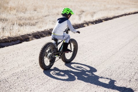 Boy (6-7) riding bicycle