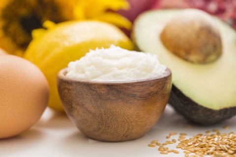 Fresh open coconut and avocado