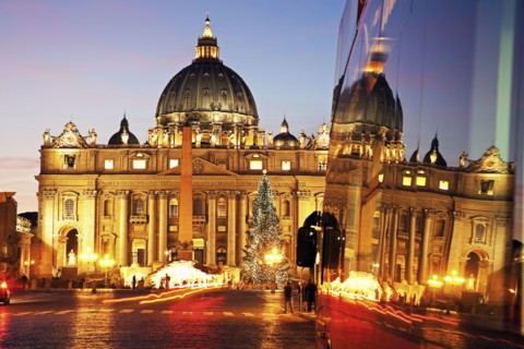 Vatican, Vatican City, St. Peter's Basilica at sunset