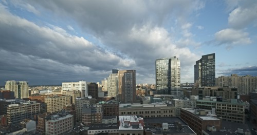 Massachusetts, Boston, City skyline at dawn