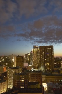 Massachusetts, Boston, Downtown district at dusk