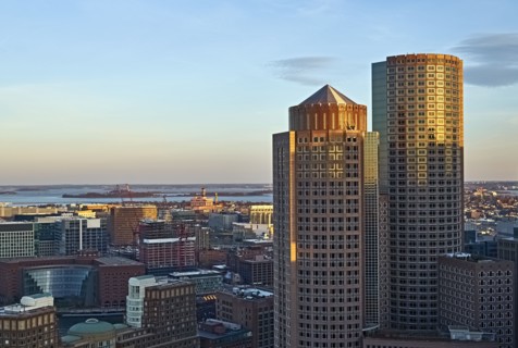 Massachusetts, Boston, Financial district at dusk