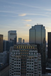Massachusetts, Boston, Office buildings at dusk