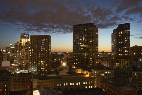 Massachusetts, Boston, Downtown district at dusk
