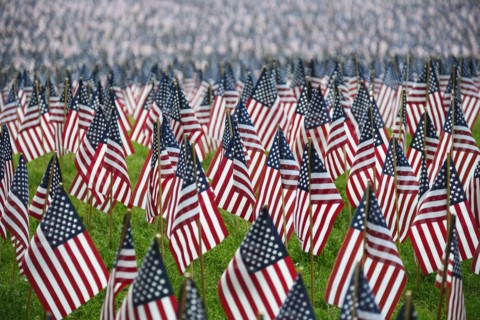 Massachusetts, Boston, American flags on Boston Common
