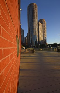 Massachusetts, Boston, Financial district at sunset